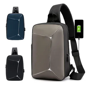 

Multifunction Patchwork Sling Bag Men Bags Waterproof Crossbody Bag USB Charging Messengers Chest Bag Shoulder Bag Male