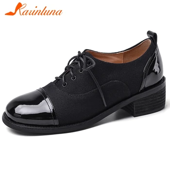 

Karinluna 2020 New Fashion High Quality Sheepskin Lace-Up Mixed Colors Shoes Woman Flats British Style Spring Flats Women Shoes