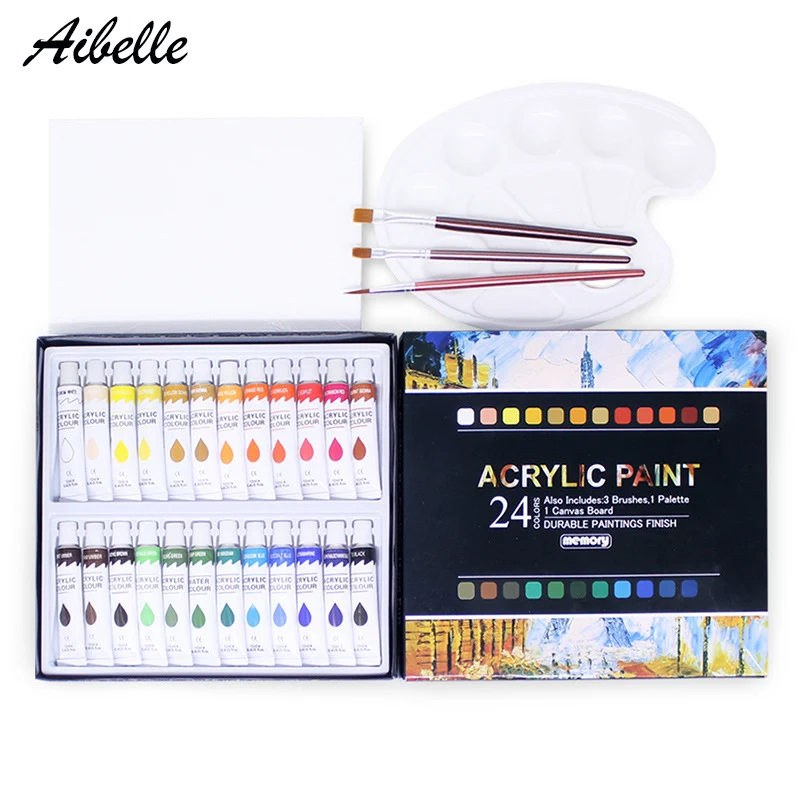 Aibelle 24 Colors Tube Acrylic Paint set Professional Hand Painted Wall Paint Artist Draw Art Painting Drawing Tools Pigments cotton professional watercolor paper 20sheets sketch book student watercolor 18x26cm all for artist painted hand y9j3