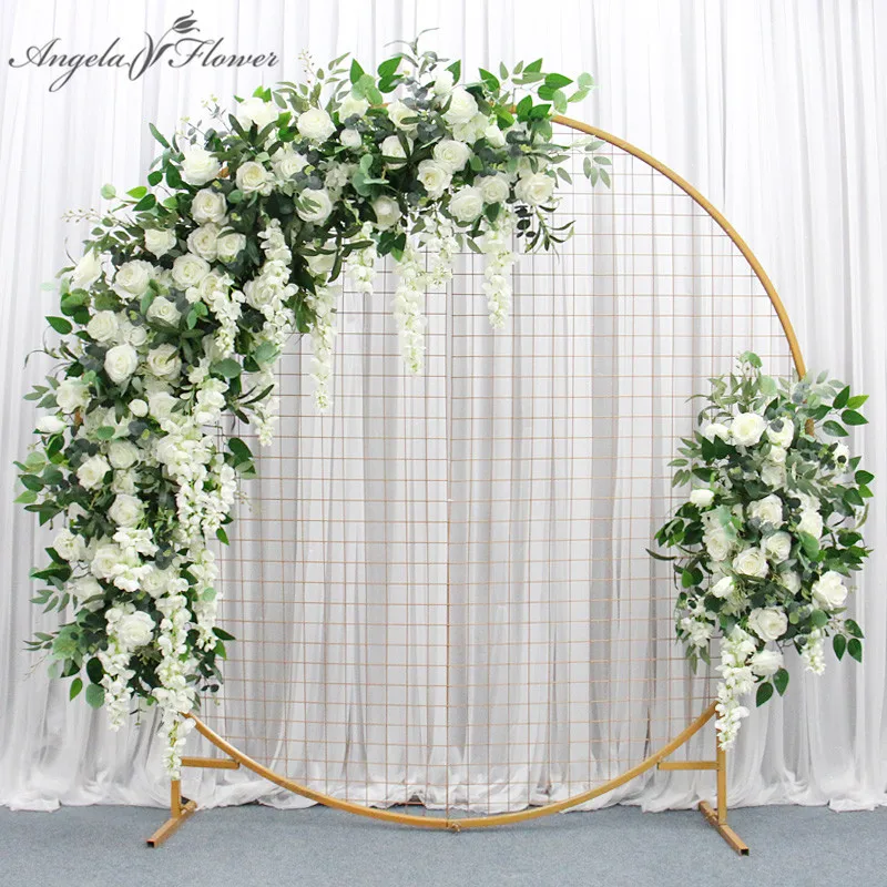 Decorazione di Fiore della Tavola di Benvenuto di Cerimonia Nuziale Basamento di Fiore del Metallo di 2 Pezzi Argento Vaso di Fiore Falso della Parete della Casa/Mobile TV 