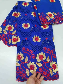 

Hot Sale Blue Swiss voile Lace Fabric 100% Cotton Embroidery High Quality African French Laces Fabrics For Wedding 5+2 Yards/Lot