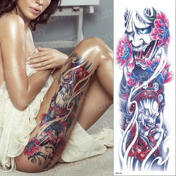 

large arm sleeve tattoo temporary waterproof leg tattoo watercolor tribal fish chinese charactor tattoo pattern long sleeve big