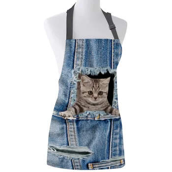 

Funny Apron Cowboy Hole American Short-Tailed Cat Pet Kitchen Aprons for Women Man Kids Home Cooking Baking Waist Bib Home Use