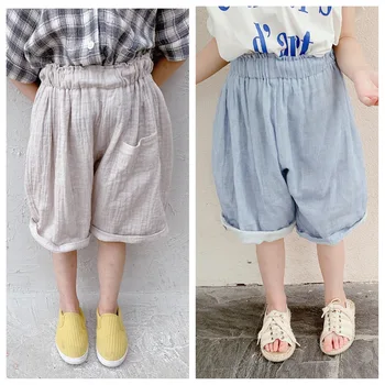 

Children Clothing 2020 Summer New Toddler Baby Solid Color Cotton Linen Loose Half Trousers Boys and Girils Harem Pants