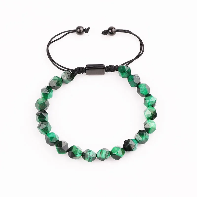 Мужской браслет с натуральным камнем граненый Тигриный глаз камень бисер на