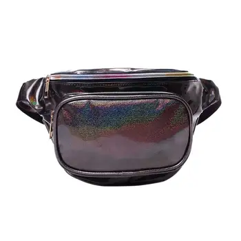 

Women Laser Splicing Fanny Pack PU Leather Chest Bag Waist Pack Ladies Double Layer Zipper Bag for Girls Zipper Phone Pouch