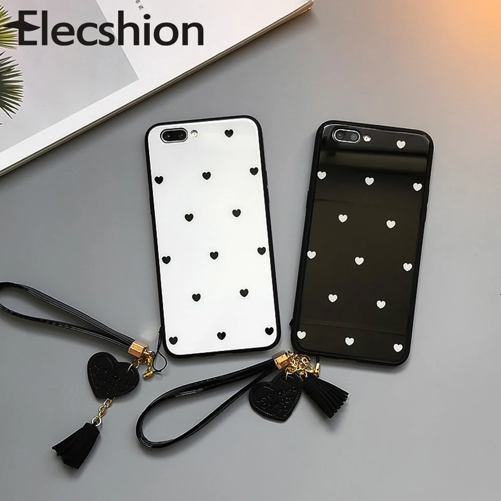 Luxury Tempered Glass Case For iPhone 11 Pro Max XR XS Tassel Lanyard Love Heart Cover 7 8 6 6S Plus Shockproof Funda |
