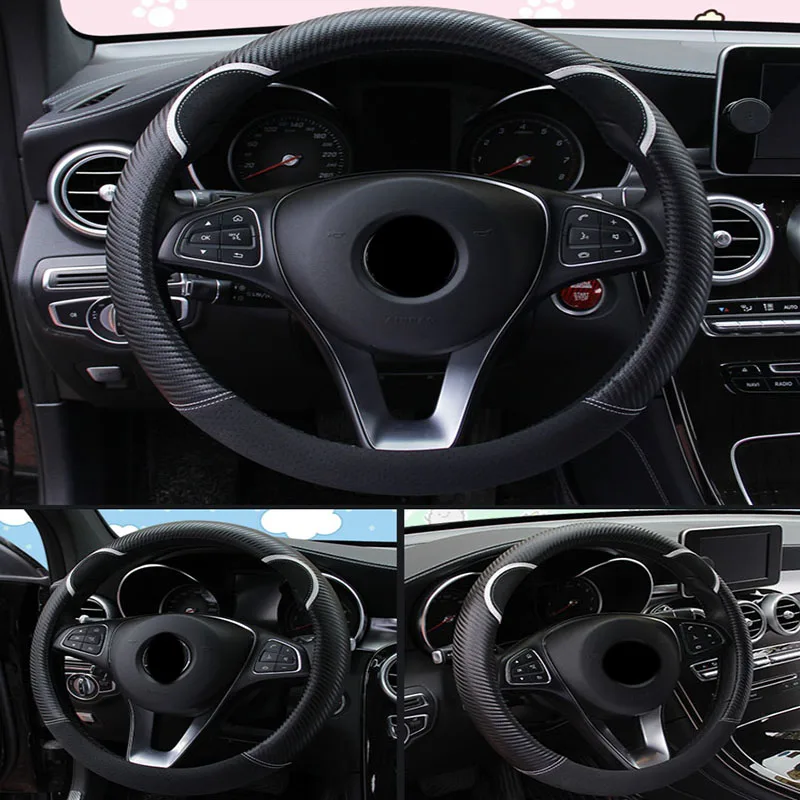 Чехол на руль автомобиля из 100% углеродистой кожи для Renault Megane 2 Duster Clio Honda Civic Fit VW