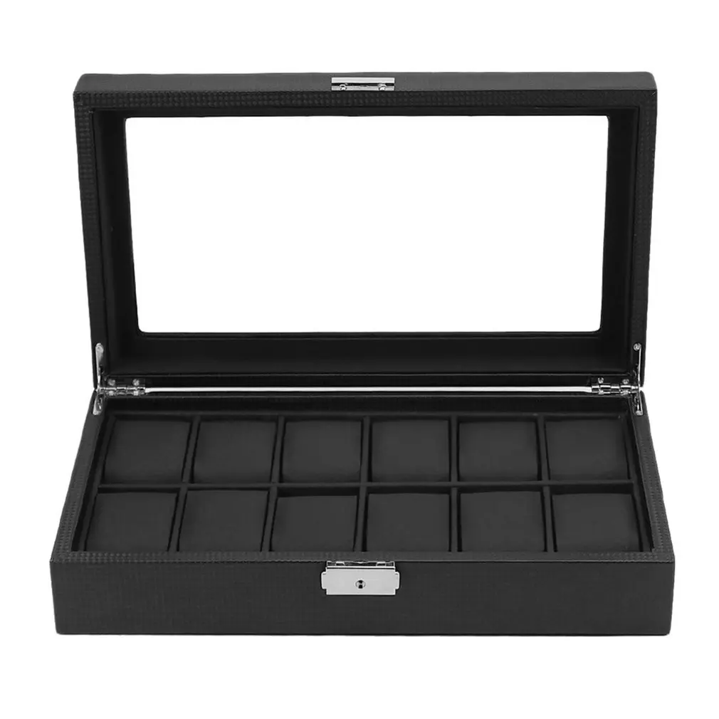 

Luxury 6/10/12 Grids Watch Box Carbon Fibre Pattern Watch Storage Display Slot Case Storage Organizer Holder Container 2019