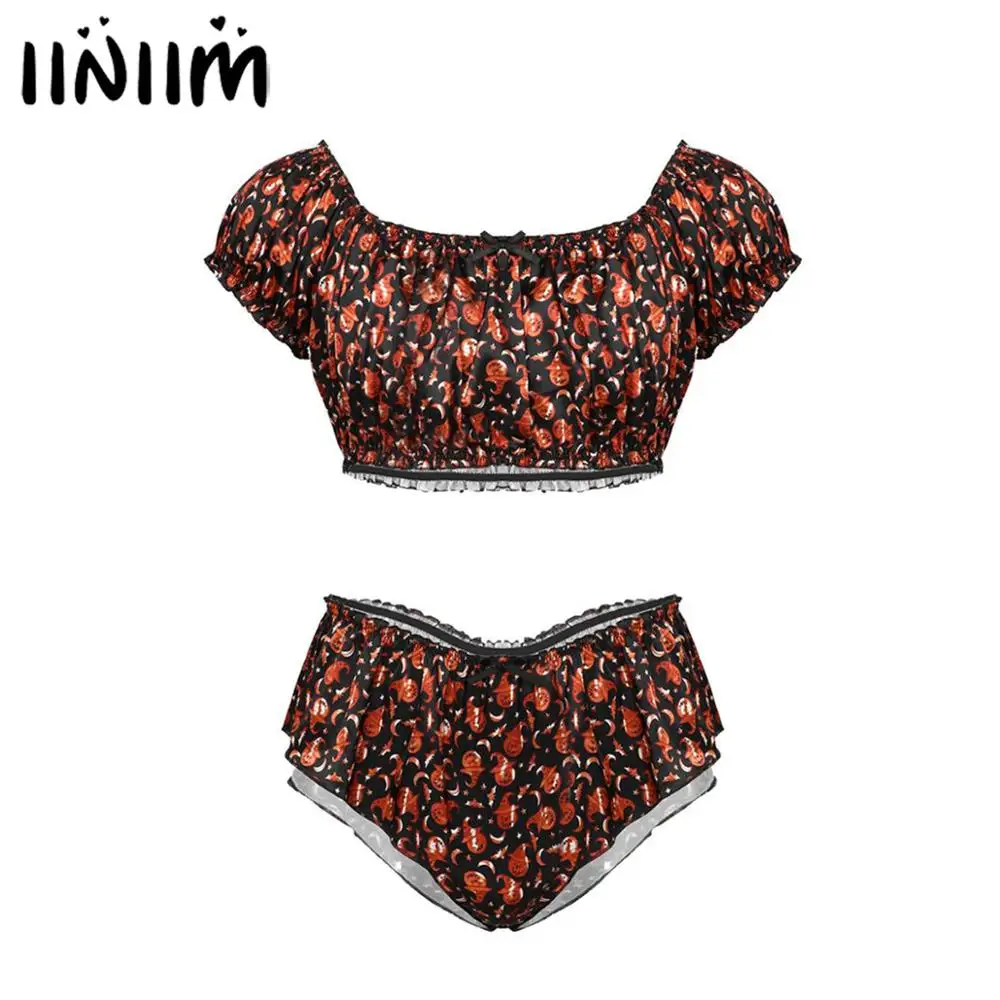 Lingerie-Set Panties Short-Sleeves Halloween-Costumes Off-Shoulder Mens Underwear Print