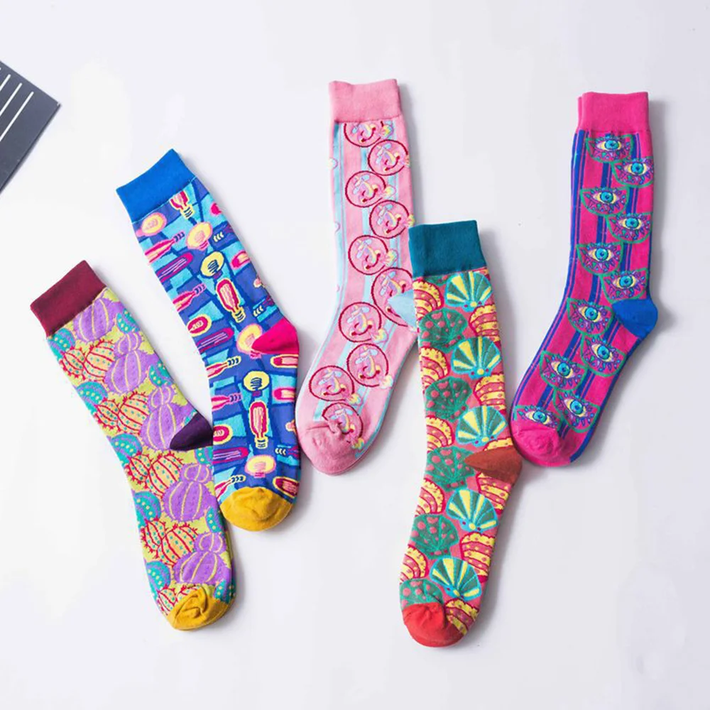 Парные цветные носки с мультяшным принтом, забавные, веселые, длинные носки, цветные, теплые, милые, модные, уличные, стильные, спортивные носки, Осень-зима
