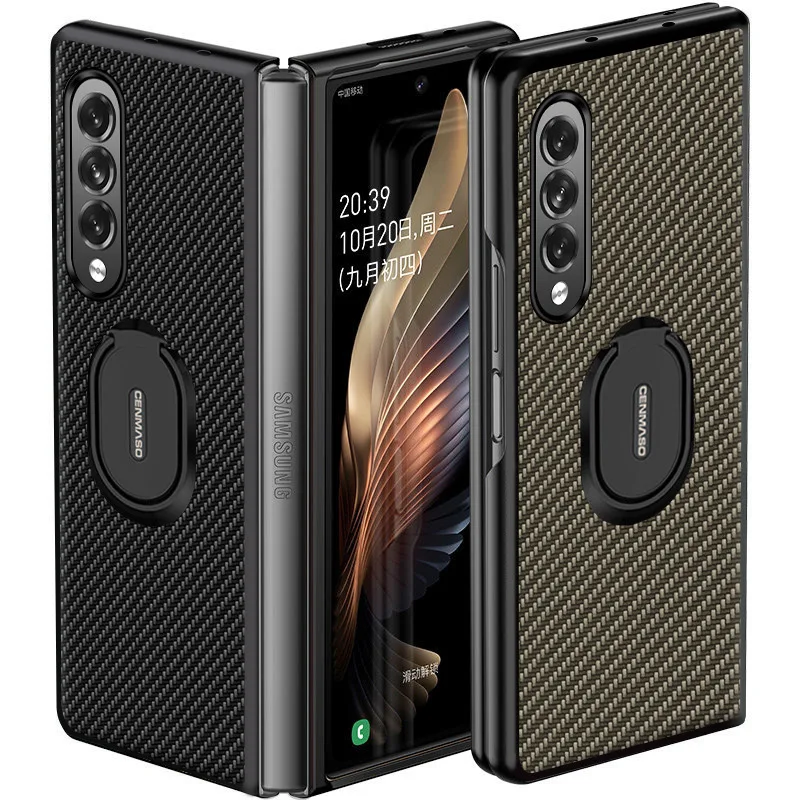 Роскошный чехол из волокна для Samsung Galaxy Z Fold 3 с кольцевой пряжкой полноразмерный
