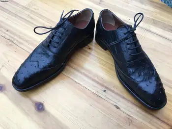 

Erkek Ayakkabi High-end Customize Sapato Wear Ostrich Skin Cowhide Handmade Pointed-toe Business Formal Derby Shoes Cow Leather