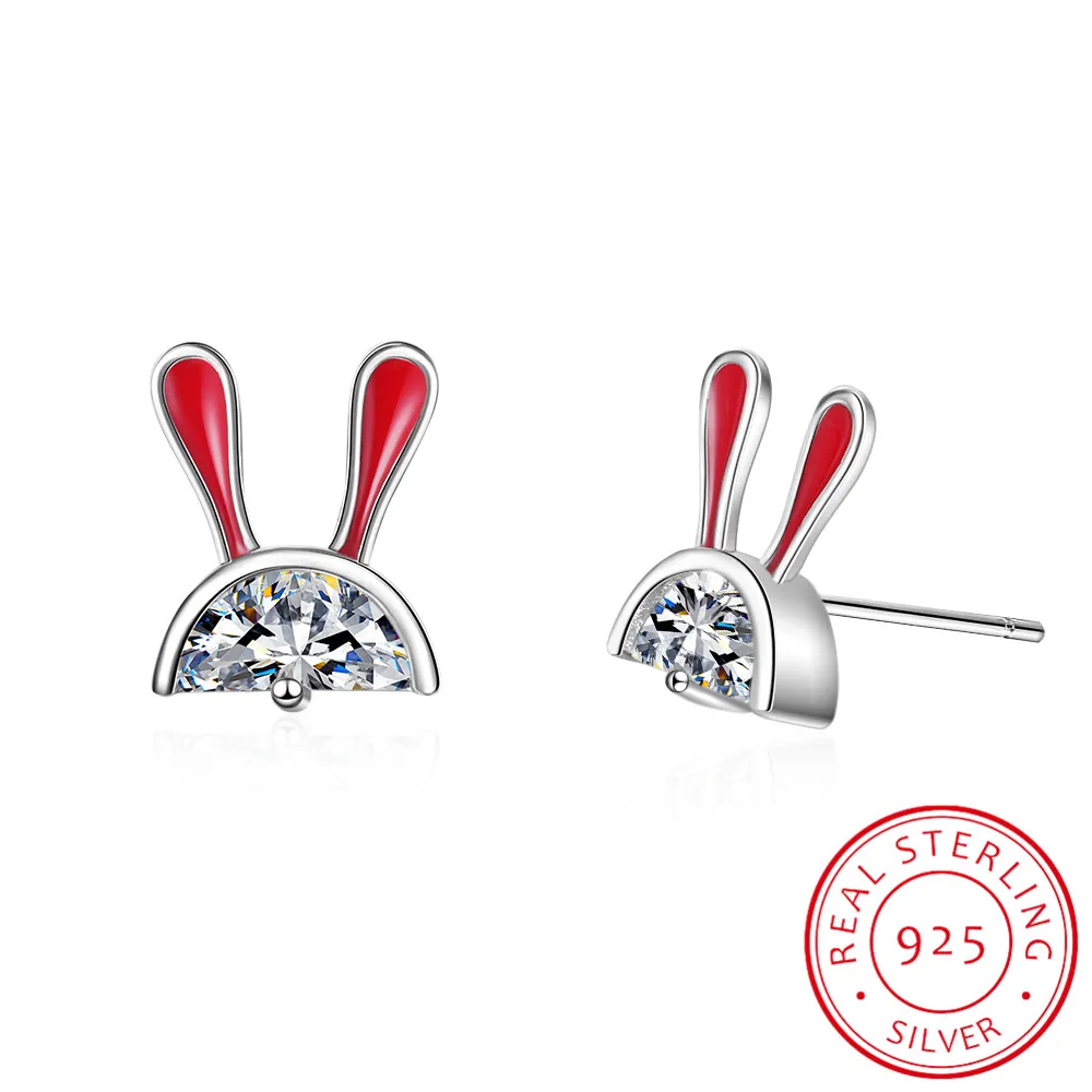 

2020 Sweet Cute Animal Rabbit 925 Sterling Silver Zirconia Stud Earrings for Women Baby Girls Fashion Elegant Fine Jewelry