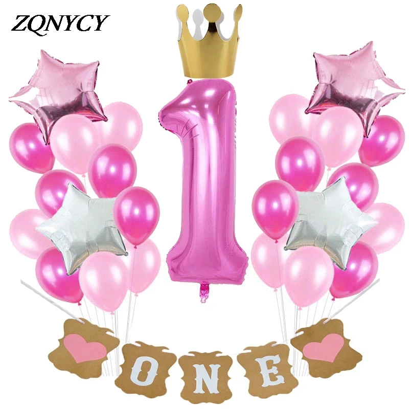 23 Styles Baby Shower Set Pink Balloons Poms Garland Banner for 1st Birthday Party Decoration Baby Girl One Year Old Party Decor