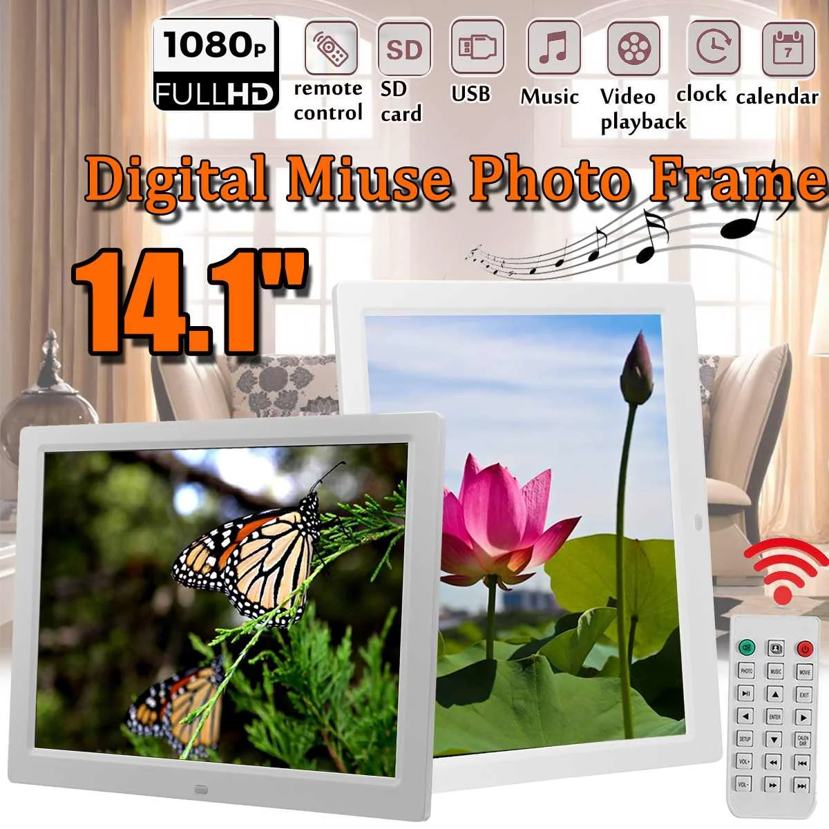 

14.1" 1080P High Definition Black/White Wall-mounted Advertising Machine Digital Photo Frame Electronic Album digitale Photo