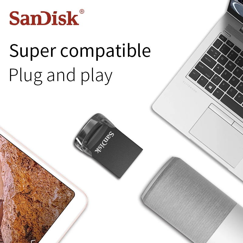 SanDisk Fit USB флэш-накопитель CZ430 64 Гб 16 Гб мини USB 3,1 флэш-накопитель до 130 МБ/с./с Флэшка высокоскоростная карта памяти USB 32 Гб 128 ГБ