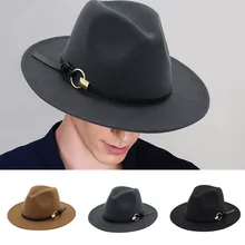 Новая однотонная фетровая шляпа для мужчин и женщин из искусственной шерсти, джазовая Кепка с широкими полями, простая Кепка с плоским верхом в стиле церковного Дерби# p5