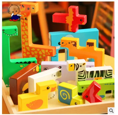 

Wooden Educational Early Childhood Cartoon Animal Clutch Plate Baby Children'S Educational Creative Stereo Building Blocks Jigsa