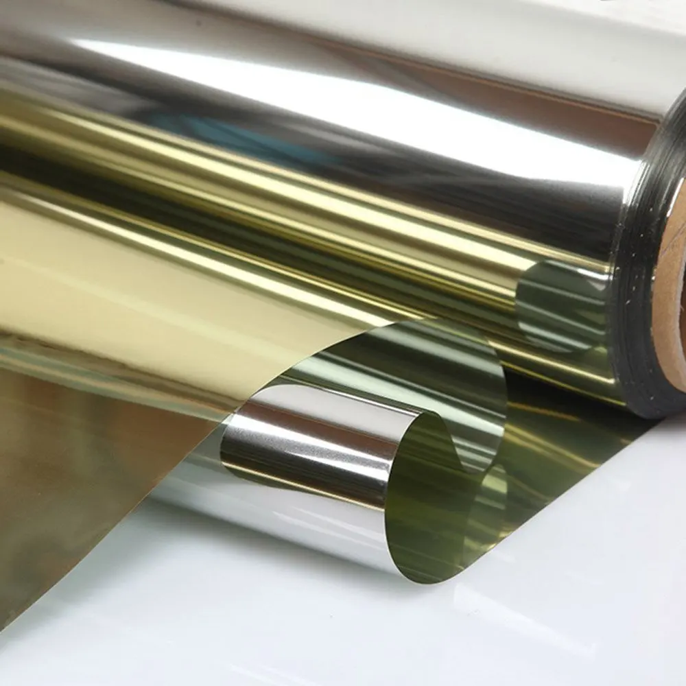 

50 x 300 Cm Solar Gold Silver Window Tint Film High Reflective One Way Mirror Window Film Heat Insulation Blocking Light Sticker