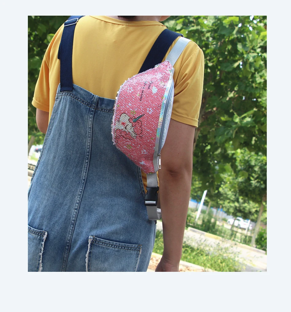 AIREEBAY/женская модная поясная сумка с принтом единорога и пайетками; поясная сумка для девочек; сумки на ремне; Детские поясные сумки с героями мультфильмов