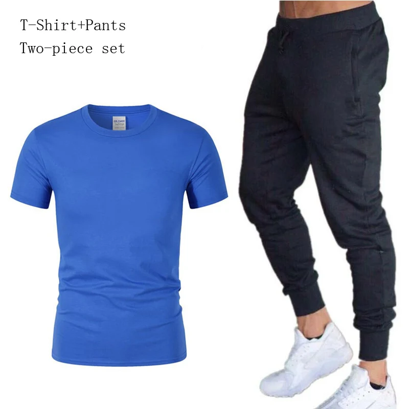 

2019 Men's Sportswear T Shirts+pants Running sets Clothes Sports Joggers Training Sport Suits Gym Fitness Tracksuits Running Set