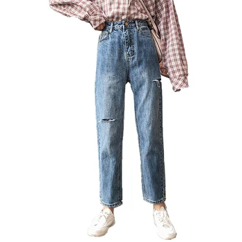 

Jeans Women Large Size 4XL Spring Summer Hole Loose Nine Pants Casual High Waist Ladies Jeans Women Trousers Chic Retro A4