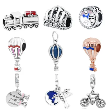 

Genuine 925 Sterling Silver Beads Hot Air Balloon Travel Charms fit Original Pandora Bracelets Women DIY Jewelry