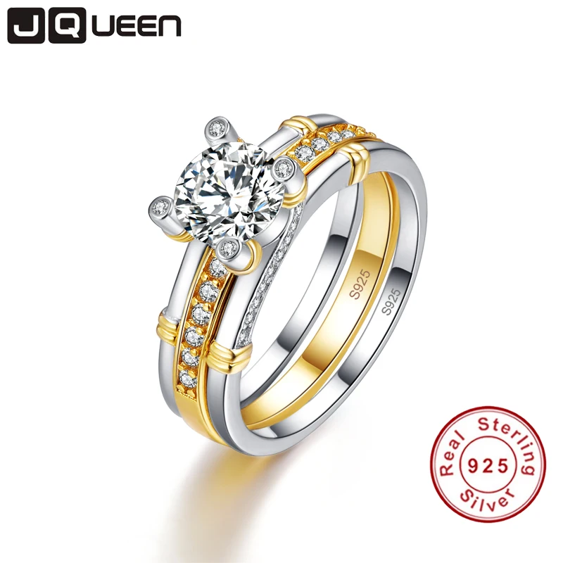 JQUEEN 2 шт/партия 925 пробы Серебряное кольцо 18 К позолоченное хвостовое 2.6ct топаз