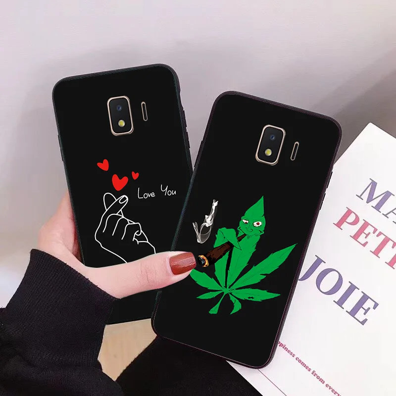 

Fashion Art Heart Leaf Black TPU Case For Samsung Galaxy J2 Core Back Cover For Galaxy J4 Core Bumper Shell Galaxy J2 J4 Core