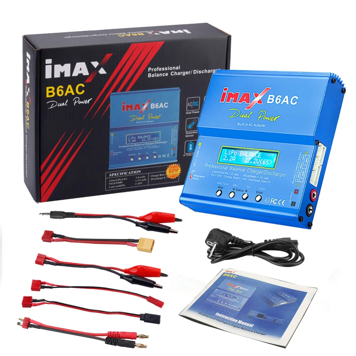 HTRC IMAX B6AC 80W RC Charger B6 AC 6A Balance Charger with Digital LCD Screen Li-ion LiFe Nimh Nicd PB Lipo Battery Discharger battery charger charger adapter battery charger adapter