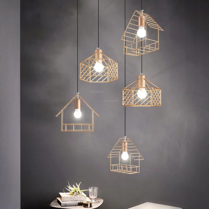 

Nordic LED Pendant Lamp Lights Restaurant Creative Cage/House Chandelier Loft Hanging Lamp Minimalist Lighting Light Fixtures