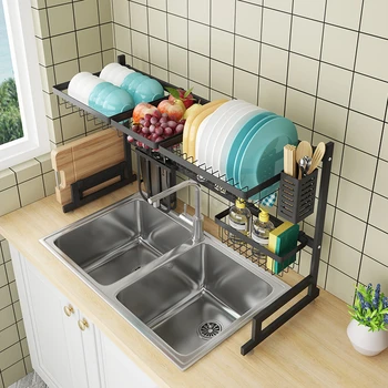 

Black stainless steel kitchen storage rack shelf sink drainage knives organizer tempero estante shelves rangement bathroom