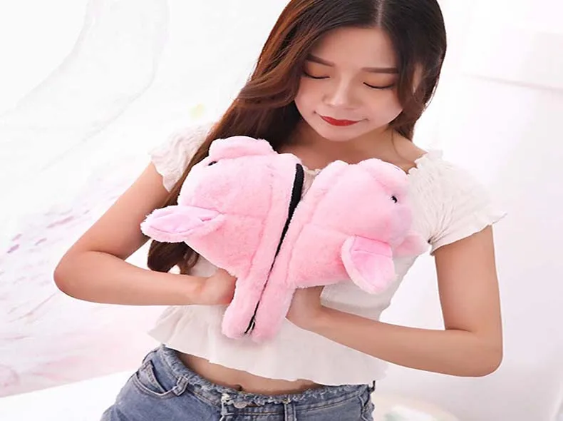 1pc Dropshipping Winter New Pink Pig House Adult Girl Slippers Lady Warm Cotton Plush Head Silent Indoor Flor Women Shoes