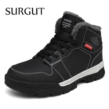 SURGUT Winter Men Boots New Waterproof Work Shoes With Fur Plush Warm Snow Boots Male Outdoor High Top Casual Boots Sneaker
