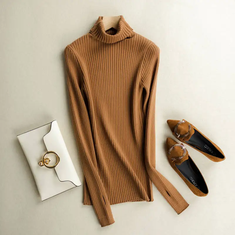 caramel Водолазка свитер женский базовый шерстяной пуловер внутри облегающий тонкий вязанный женский свитер - Цвет: caramel