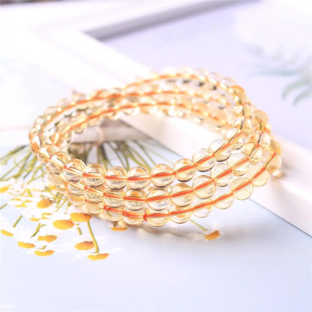 

Top Natural Yellow Citrine Bracelet For Women Man Crystal Quartz Round Bead Stretch Three Laps Fashion Jewelry AAAAA 5mm 6mm 7mm