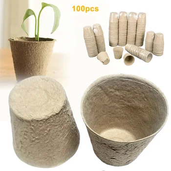 

100pcs/set Greenhouse Cup Balcony Disposable Cultivation Biodegradable Peat Pots For Plants Paper Pulp Garden Nursery Starters