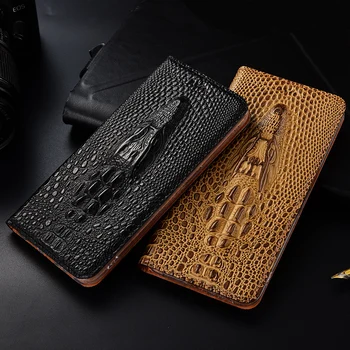 

3D Crocodile Texture Phone Case For Huawei Honor V8 V9 V10 V20 V30 Pro Note8 Note10 Genuine Leather Flip Stand Phone Cover Bag