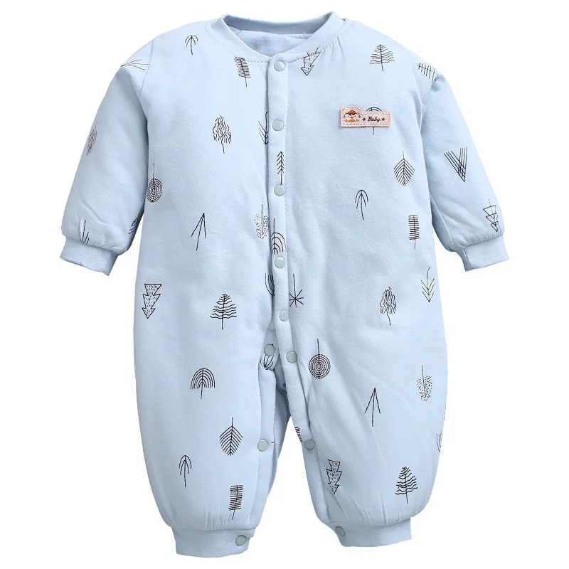 Комбинезон для младенцев мальчиков девочек новорожденных толстые детские комбинезоны для младенцев Одежда с длинными рукавами комбинезоны для новорожденных детские пижамы - Цвет: Синий