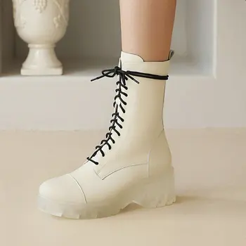 

Fashion Transparent sole Women Boots Pu Platform High Heel Ankle Boots Lace Up Zip Shoes Autumn Winter Ladies Shoes 2020