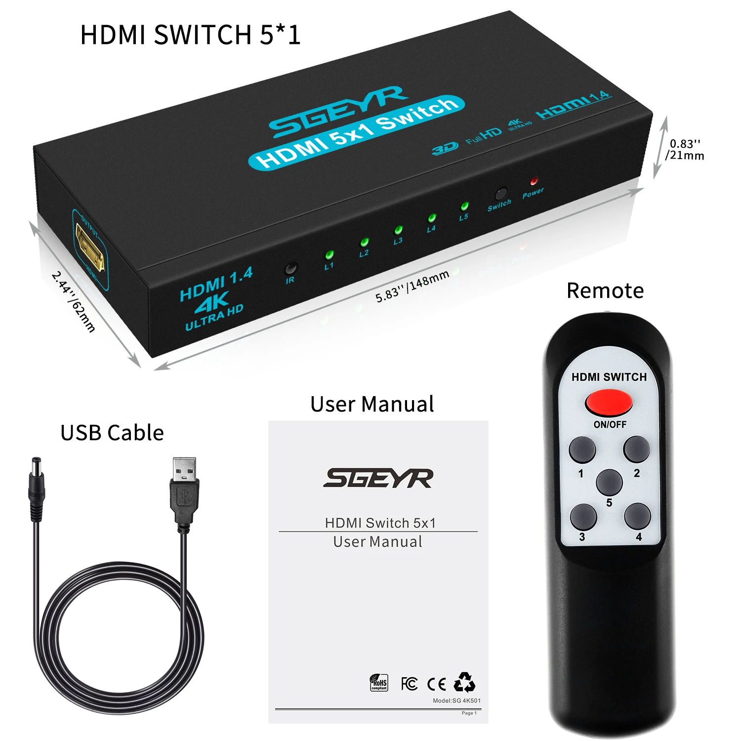 SGEYR HDMI сплиттер переключатель 5 вход 1 выход HDMI адаптер коммутатор 5X1 4K HDMI переключатель для xbox 360 PS4/3 Smart Android HDTV