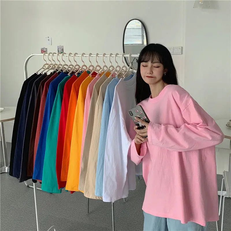 Cotton Long Sleeve T-shirt Women plus Size Women's Loose Top Early Autumn | Женская одежда