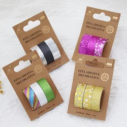 Ensemble de bandes adhésives Washi à paillettes, 3 pièces/ensemble, papeterie décorative pour Scrapbooking, ruban de masquage de couleur, fournitures scolaires, papeterie 