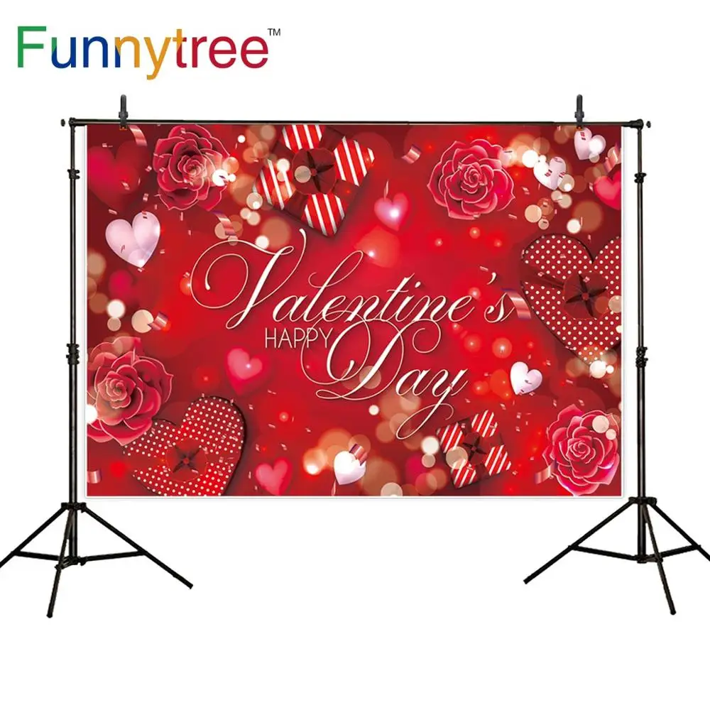 

Funnytree photography background red rose heart balloon Valentine's Day backdrop photocall photophone February 14 decor custom