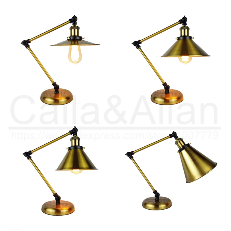 

Brass finished iron shade night light with switch and plug book study lighting E27 AC110/220V desk lamp industrial sconce lamp