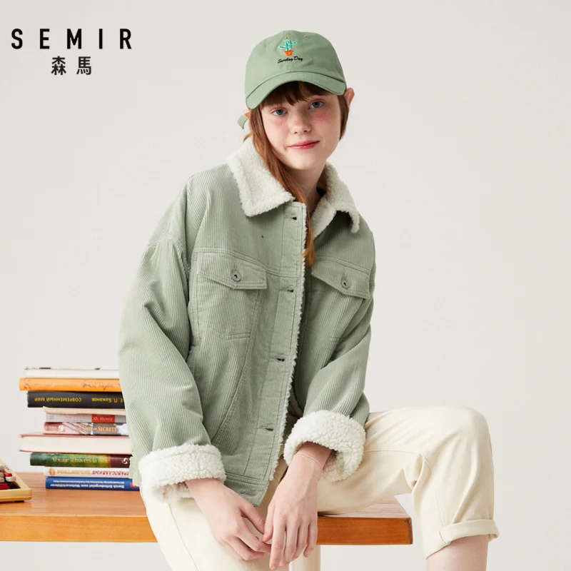 SEMIR куртка женская Новая Осенняя короткая Вельветовая куртка имитация ягненка кашемир Корейская свободная модная куртка Женское пальто