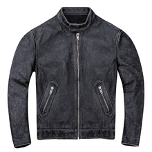 Винтажная Черная Мужская облегающая Байкерская кожаная куртка большого размера XXXXL из натуральной толстой воловьей кожи Американская Кожаная куртка