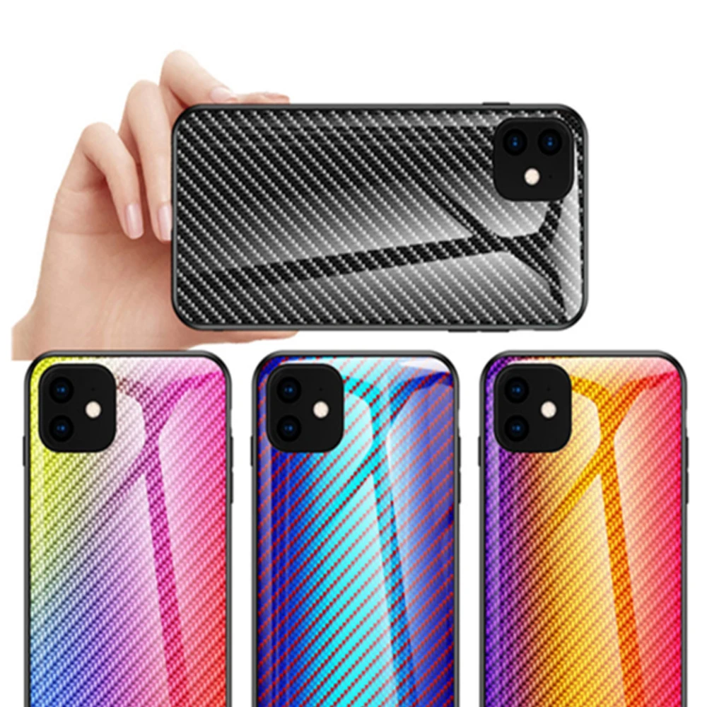 Градиентное углеродное волокно закаленное стекло чехол для телефона iphone 11 pro max