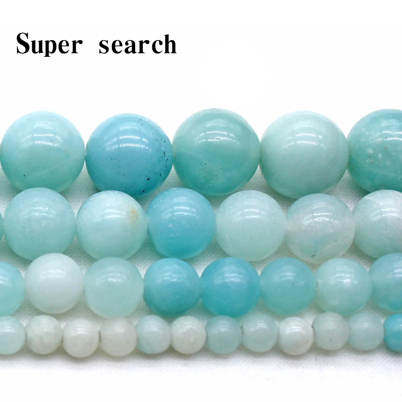 

Natural Stone Loose Beads 4/6/8/10/12mm Blue Amazonite Round Smooth Spacers Necklace Woman For Jewelry Making Fit DIY Bracelet